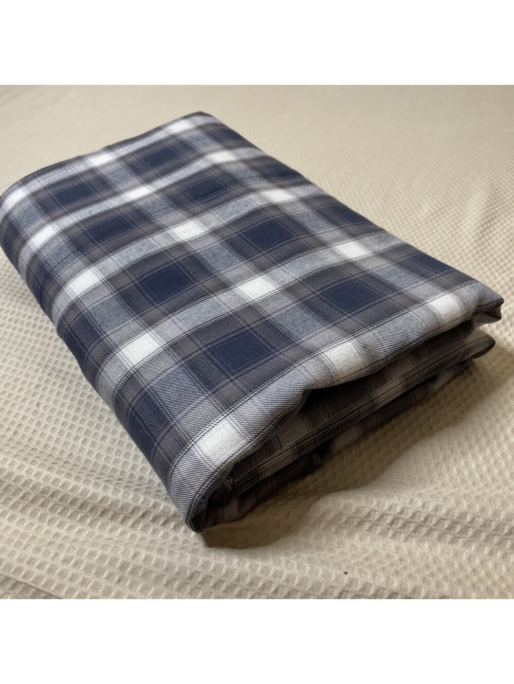 Restoration Hardware Baby & Child TWIN Flat Sheet Navy Plaid 100% Cotton EUC